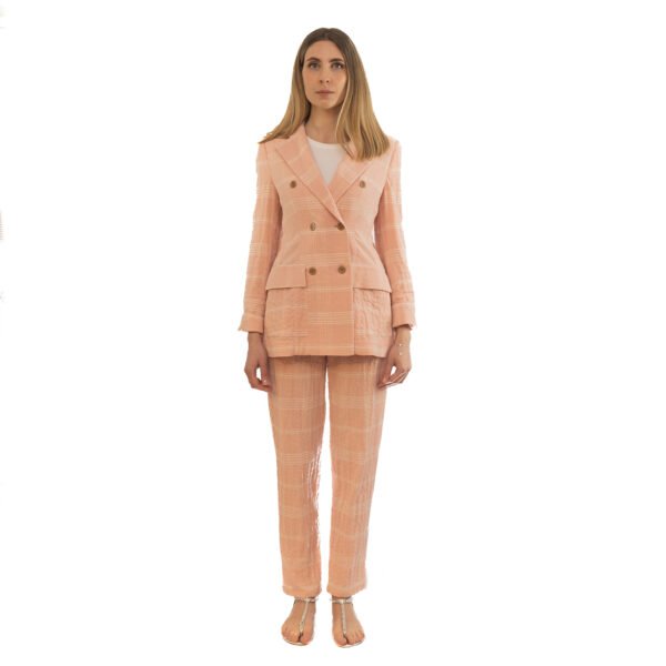 Giacca tartan in lino doppio petto